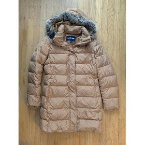 Long Down Coat with Faux Fur Hood